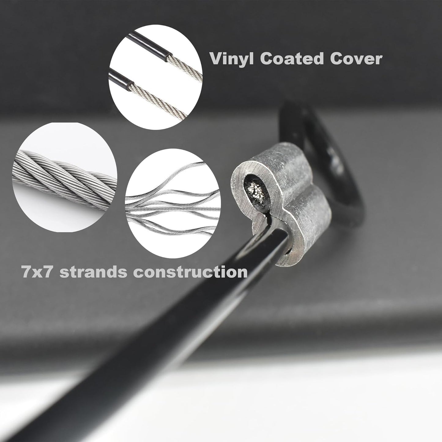 5 Pcs 5mm Wire 24 inch Vinyl Coated Stainless Steel Cable with Loops Short Wire Rope Lanyard Lock Security Chain Link for Outdoor Gates, Black(5mm x24inch)