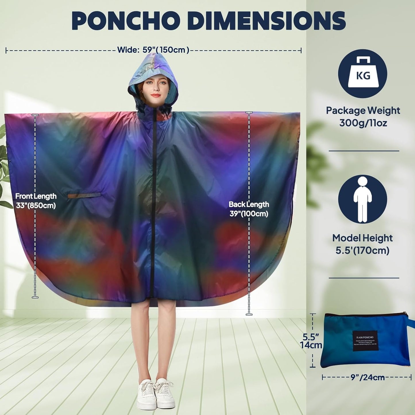 ANYOO Waterproof Rain Poncho Lightweight Reusable Hiking Hooded Coat Jacket for Outdoor Activities