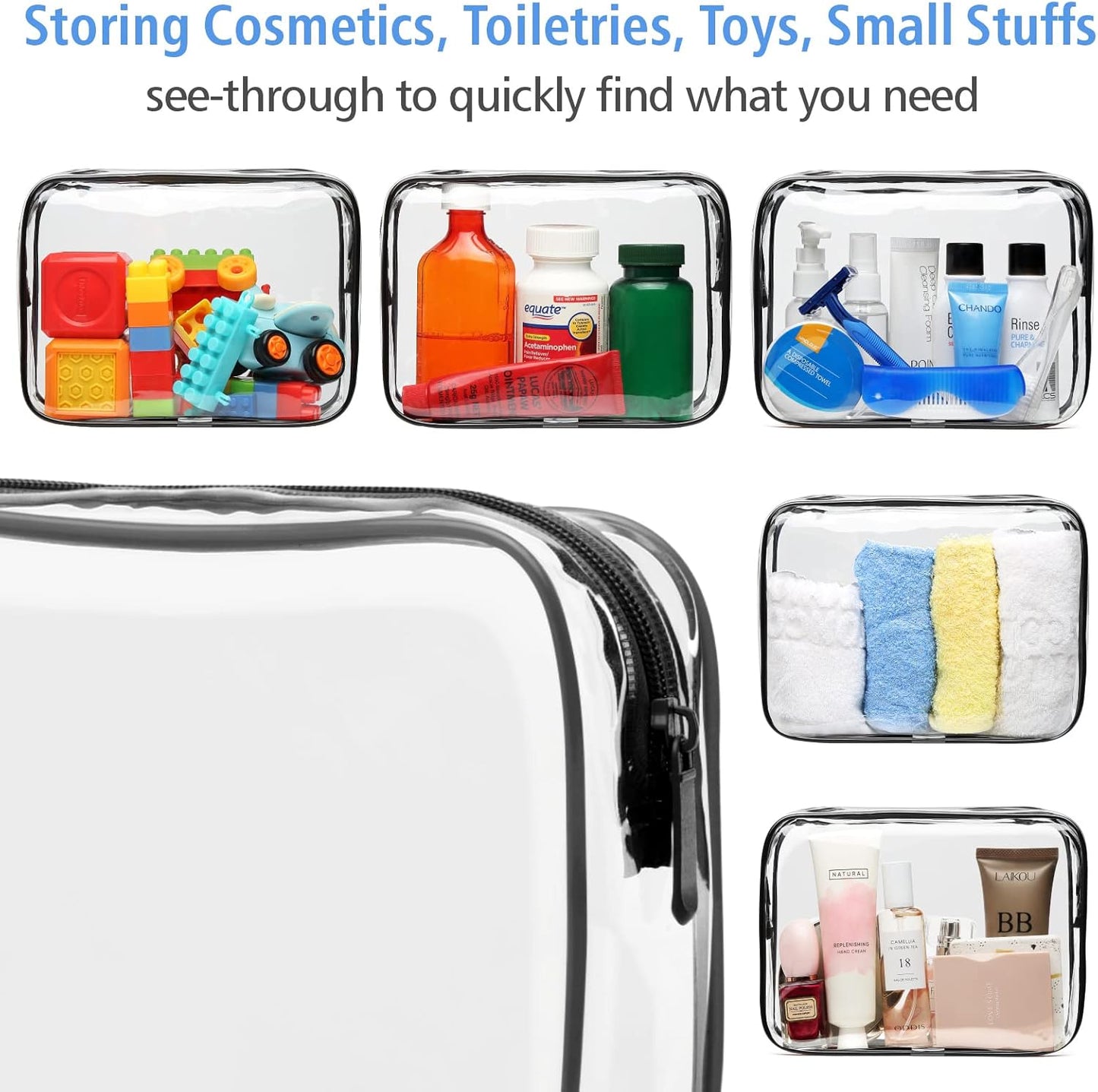 PACKISM Clear Makeup Bags - 2 Pack Quart Size Travel Bag TSA Approved Travel for Toiletries, Cosmetic Bags Carry on Clear Toiletry, Black Large
