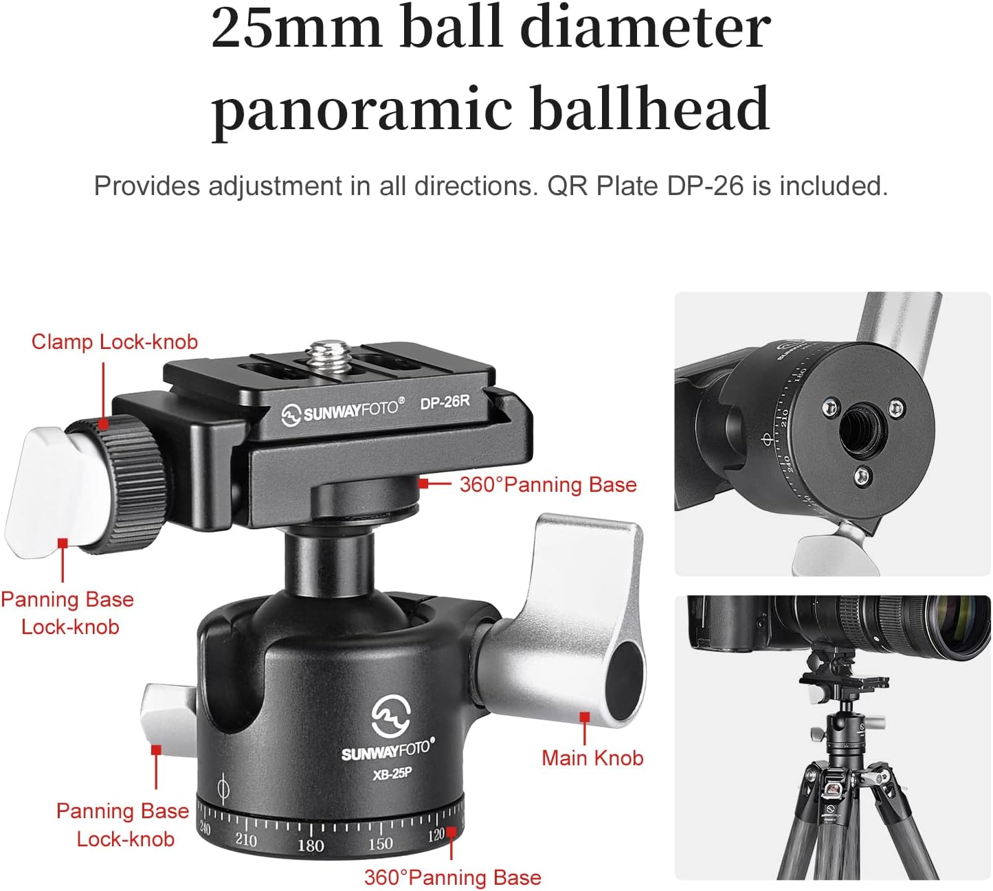 TT2340CE 4-Sections Carbon Fiber Travel Tripod for Ipad, Phone, DSLR Camera, Ideal for vlog Photography, Compact Travel Tripod Lightweight, Small and Short, with 25mm Ball Head