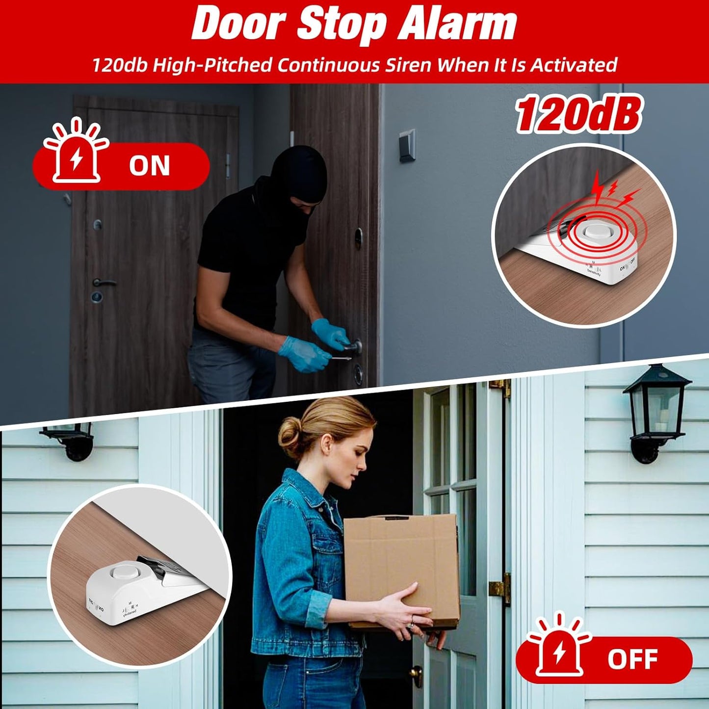 Portable Door Stop Alarm and Traveling Hotel Door Lock, No Installation Required, Provides Double Security for Home, Hotel and Traveling (2 Door Lock + 3 Door Stop)