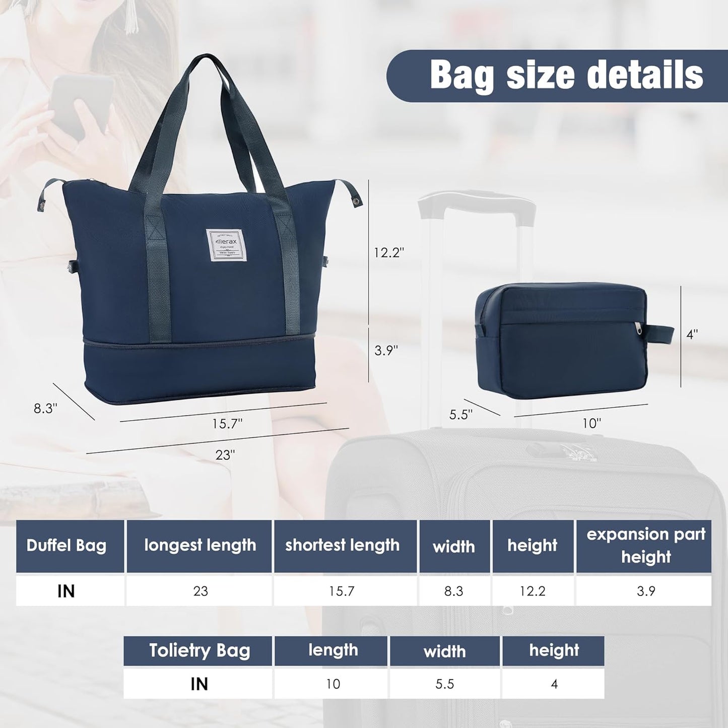 Merax Softside Luggage Set Softshell Lightweight 3 Piece Spinner Suitcase with Duffel Bag Expandable Upright Travel Luggage 22" 26" 30",Deep Blue