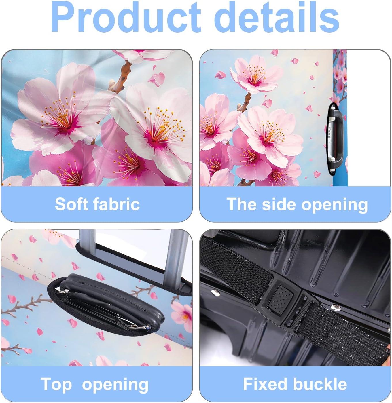 Luggage Cover Washable Suitcase Protector Anti-Scratch,Stretchable Fit for 20-34Inch Luggage Durable Travel Bag Cover with Zipper Closure (Peach blossom, S(fits 20-22inch suitcase))