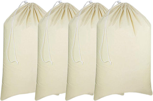Urban Villa Laundry Bags Canvas Dirty Clothes Travel Laundry Bag Machine Washable|Reusable Hamper Liner Bag for Garments Delicates Lingerie with Drawstring Closure 4 Pack|Size 28 x 36 Inches