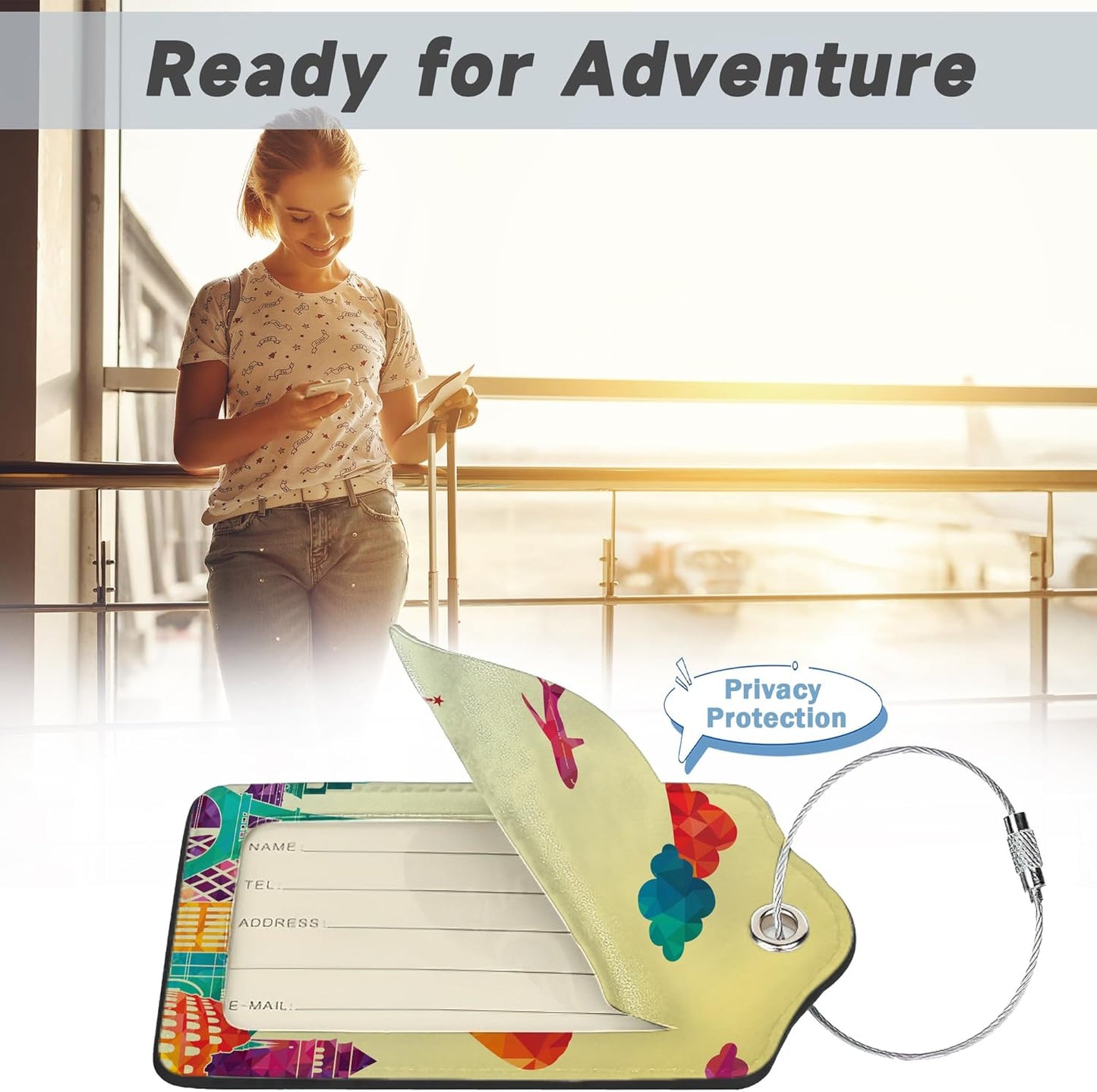 Travel Luggage Tags, 2 Pack Travel Cruise Tags for Suitcases, Cute Identifiers with Privacy Flap, Baggage Tags for Women Men Handbag