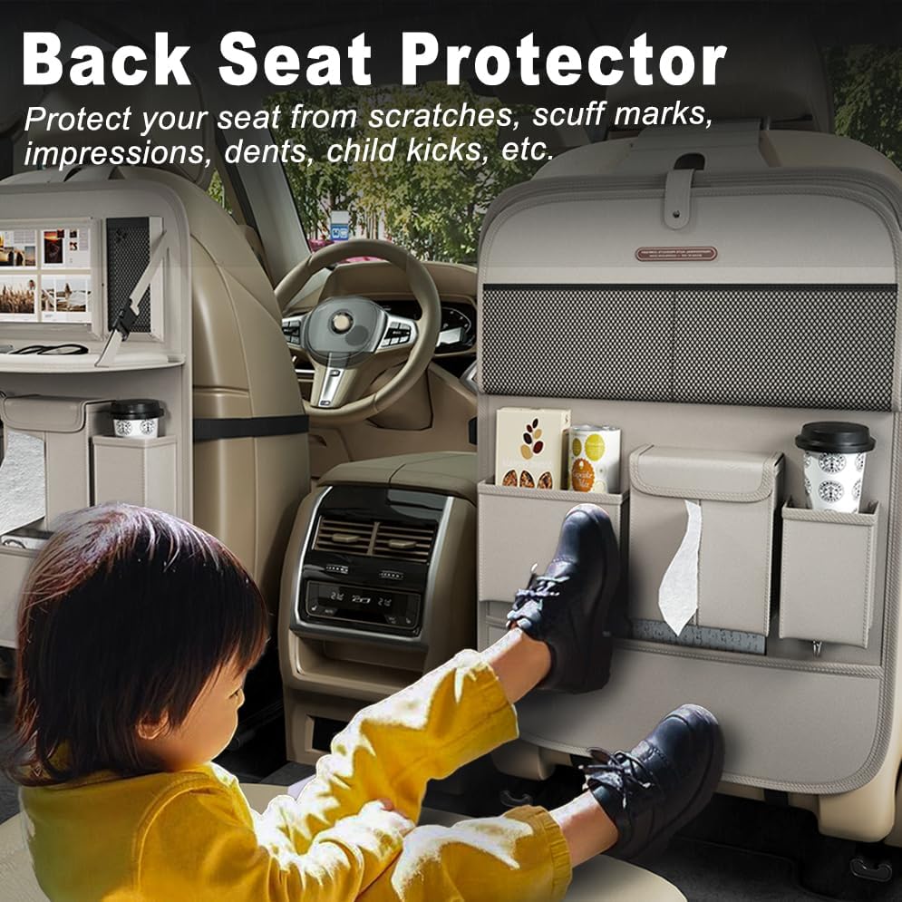 Car Seat Organizers,Multi-functional Back Seat Protectors, Storage Pouches, and Tray Holders (for Cars, Kids, Seat Back and Rear Seats) (Plain Gray, 2 Pcs)