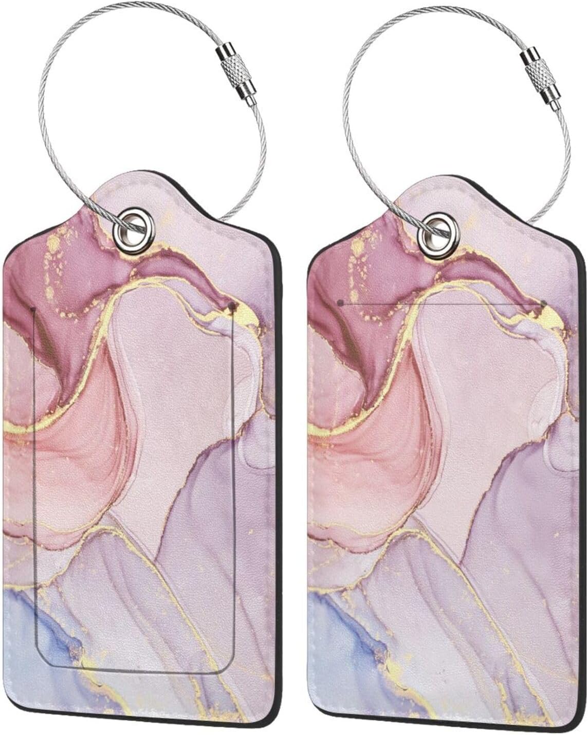 2 Pack Pink Gold Marble Luggage Tags for Suitcases, Marbles Theme Unique Leather Luggage Tags Cruise Ship Essential Travel Bag Gift for Men Women Couples Bride Groom, Funny Christmas Birthday Gifts