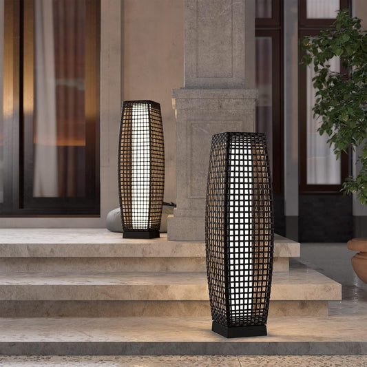 Grand patio 2-Piece Outdoor Floor Lamp Solar Powered Lantern Water-Resistant Wicker Deck Patio Light, Lamp Large-Sized for Garden or Porch-Large Fuji, Silver Gray