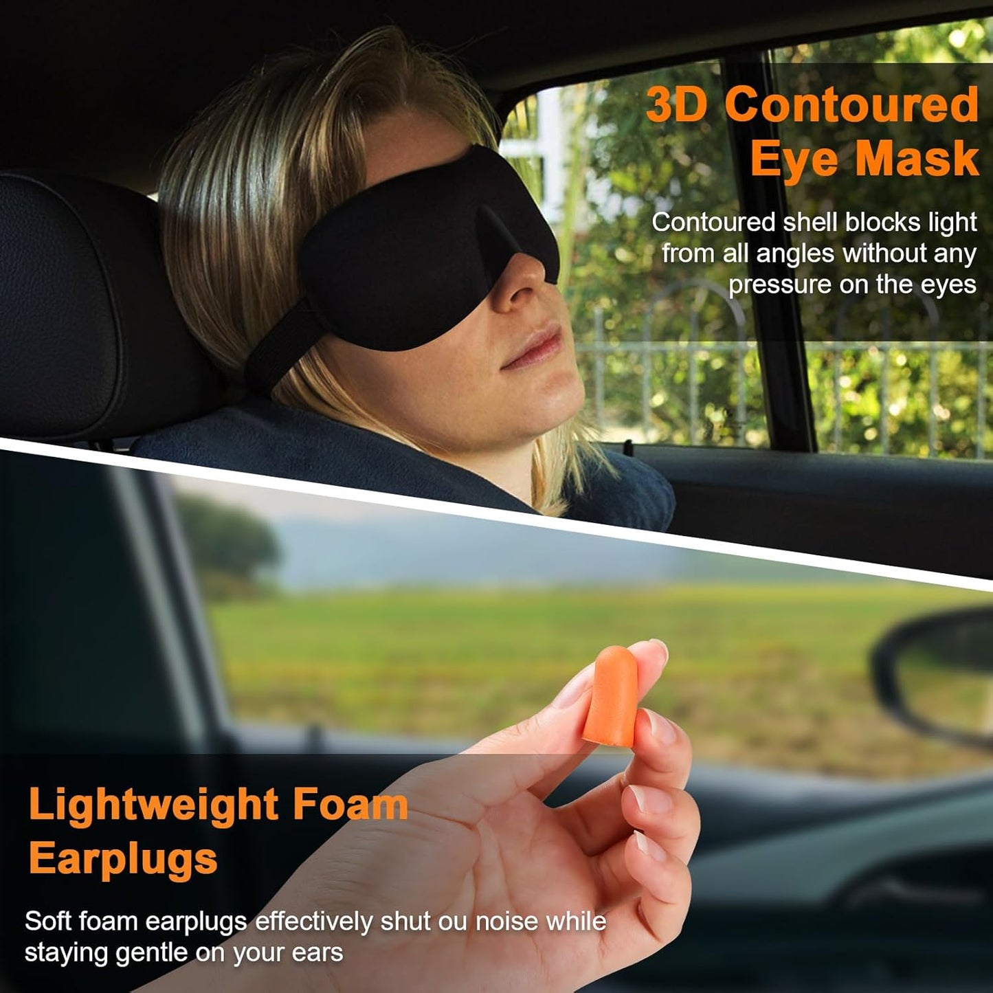 Travel Pillow - Hooded Neck Pillow Airplane Memory Foam Filling for Plane, Office, Cars Sleeping, Road Trip, Long Flights, Portable Plane Accessories, Includes Eye Mask & Earplugs (Black)