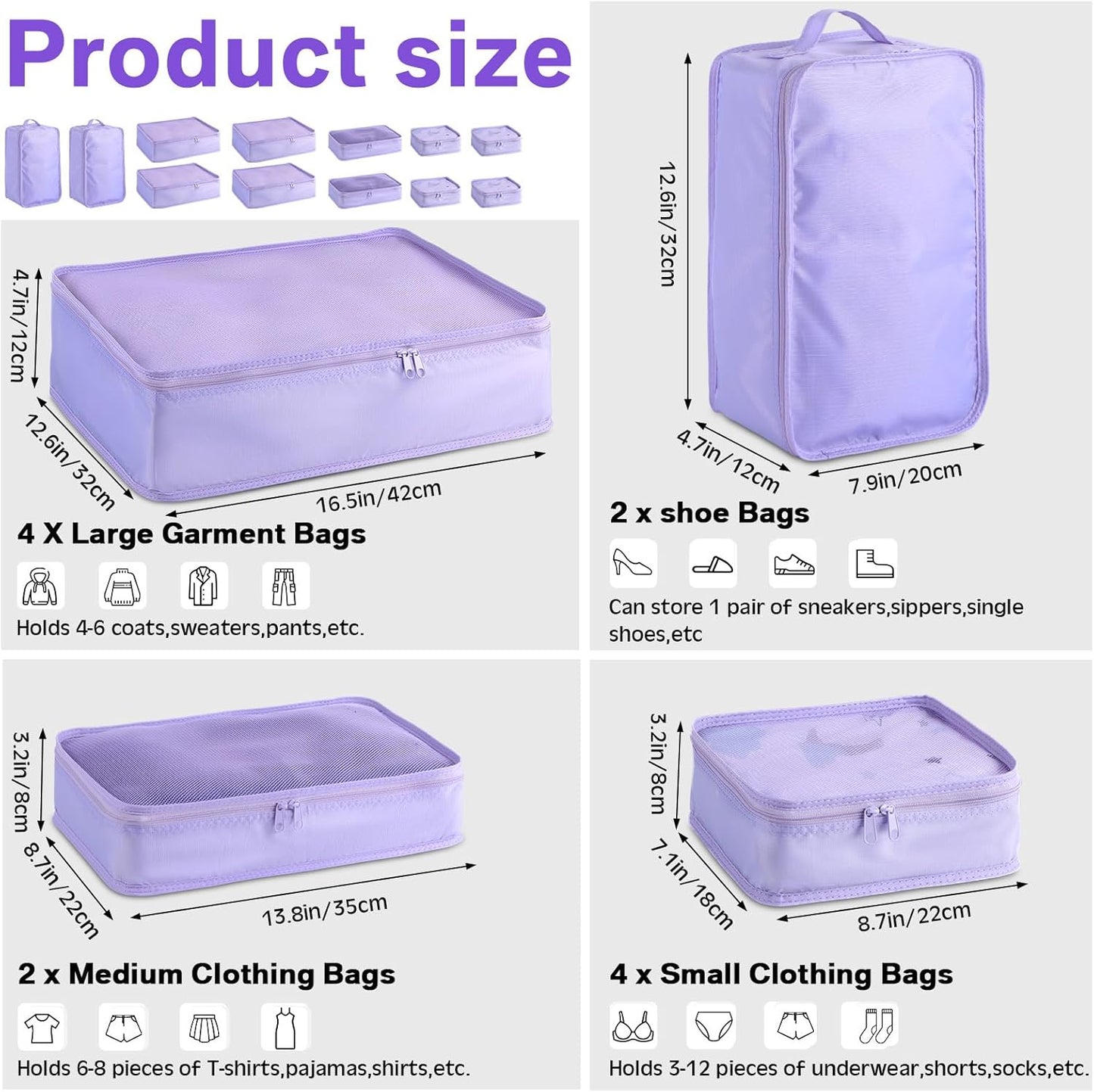 Reginary 6 Set Travel Packing Cubes Luggage Organizer Set Lightweight Suitcase with Shoe Bag for Clothes Toiletries