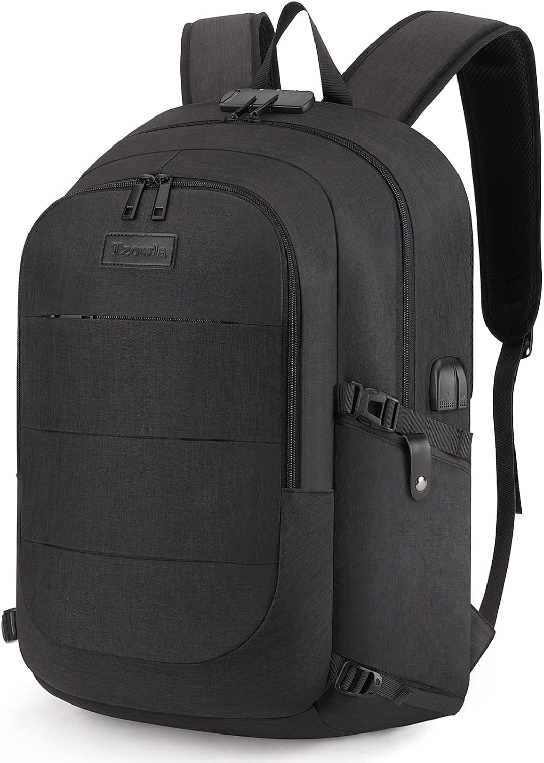 Tzowla Anti-Theft Water Resistant 17.3 Inch Laptop Backpack with USB Charging Port and Lock, Black
