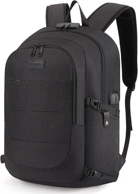 Tzowla Anti-Theft Water Resistant 17.3 Inch Laptop Backpack with USB Charging Port and Lock, Black