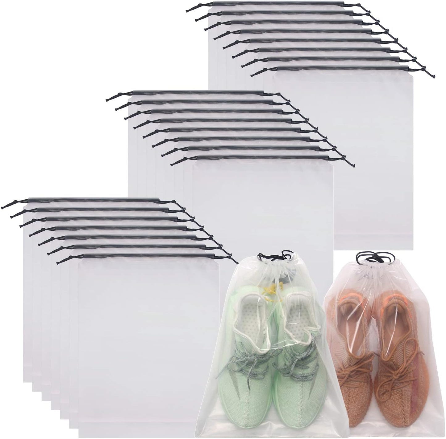 Set of 24 Transparent Shoe Bags for Travel Large Clear Shoes Storage Organizers Pouch with Rope for Men and Women