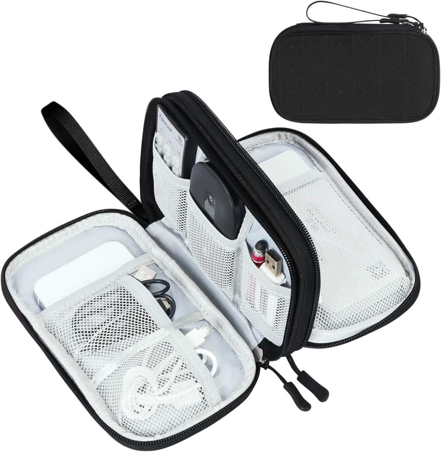 FYY Electronic Organizer, Travel Cable Organizer Bag Pouch Electronic Accessories Carry Case Portable Waterproof Double Layers All-in-One Storage Bag for Cable, Cord, Charger, Phone,-Pattern Black(M)