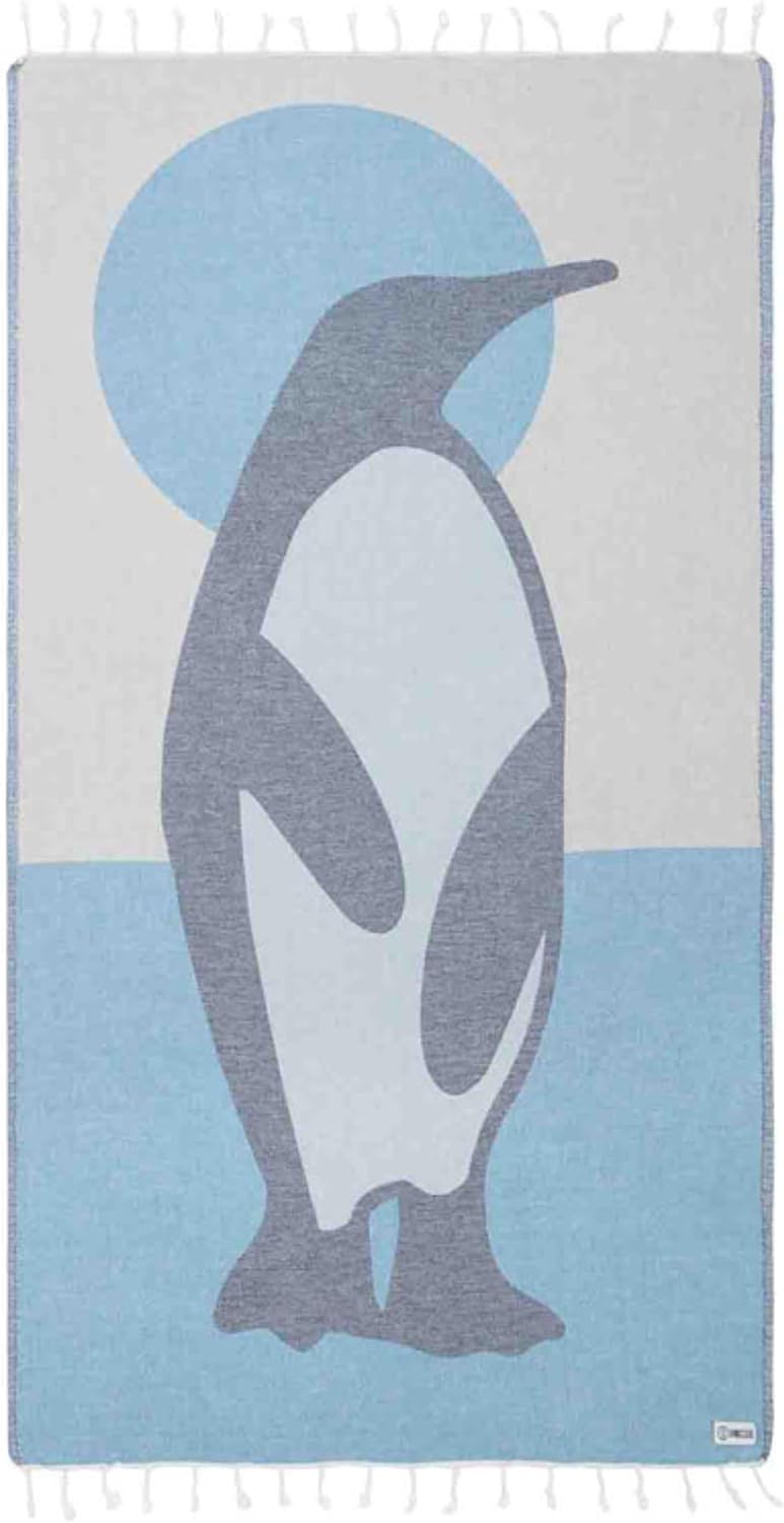 Sand Cloud Turkish Beach Towel - Sand Free - 100% Organic Turkish Cotton Yarn - Quick Dry Towel for Beach, Picnic, Blanket or Bath - As Seen on Shark Tank - Marine Life (Emperor Penguin)