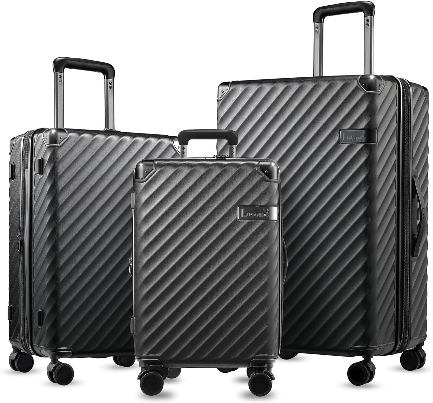 LUGGEX Luggage with Spinner Wheels, Polycarbonate Expandable Hard Shell Suitcase, 3 Piece Set, Charcoal Metallic