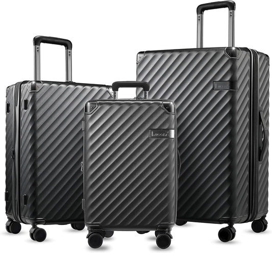 LUGGEX Luggage with Spinner Wheels, Polycarbonate Expandable Hard Shell Suitcase, 3 Piece Set, Charcoal Metallic