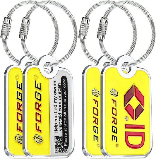 Forge Lost and Found Luggage Tags, Global Luggage Tracking Tag, WorldTracer Compatible, Travel Sentry Powered Baggage ID System for Luggage, Bags, Suitcases, and More (Yellow 4 PK)