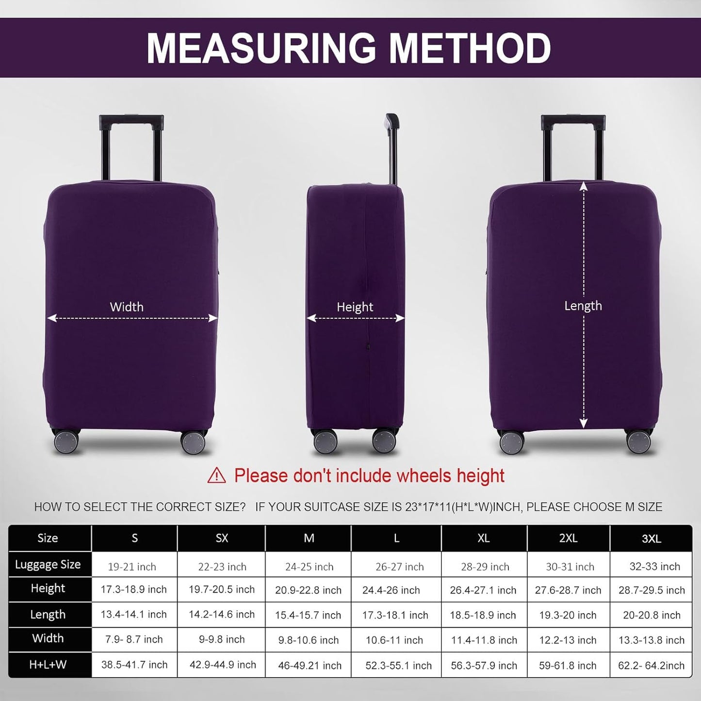 Travel Luggage Cover Suitcase Protector Scratch-Resistant Fit 19-31 Inch Suitcase, Not Included Suitcase (Purple, S(19-21 inch))