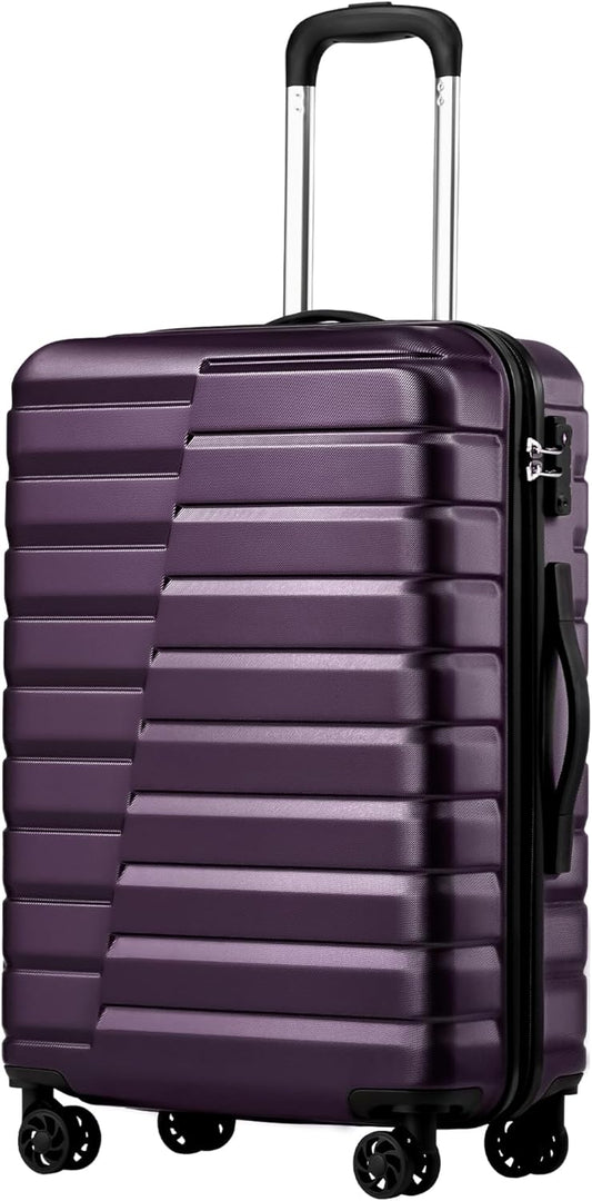 Coolife Larage Luaggage Hardside Expandable Suitcase with Spinner Wheels Checked 28-Inch（Purple）