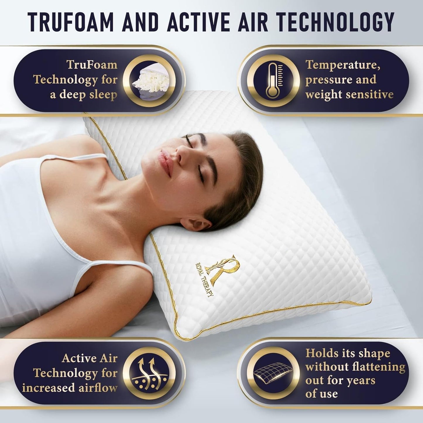Royal Therapy 4-Pack King Memory Foam Pillow, Adjustable Shredded Pillow for Neck & Shoulder Pain Relief, Support for Back, Stomach, Side Sleepers