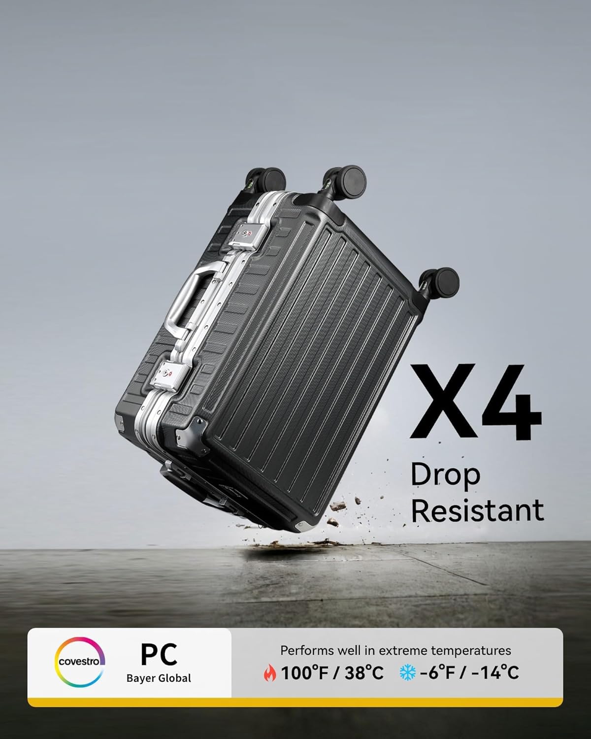 LUGGEX Checked Luggage with Spinner Wheels, 24 Inch Aluminum Frame Zipperless Polycarbonate Hard Shell Suitcase, Silver
