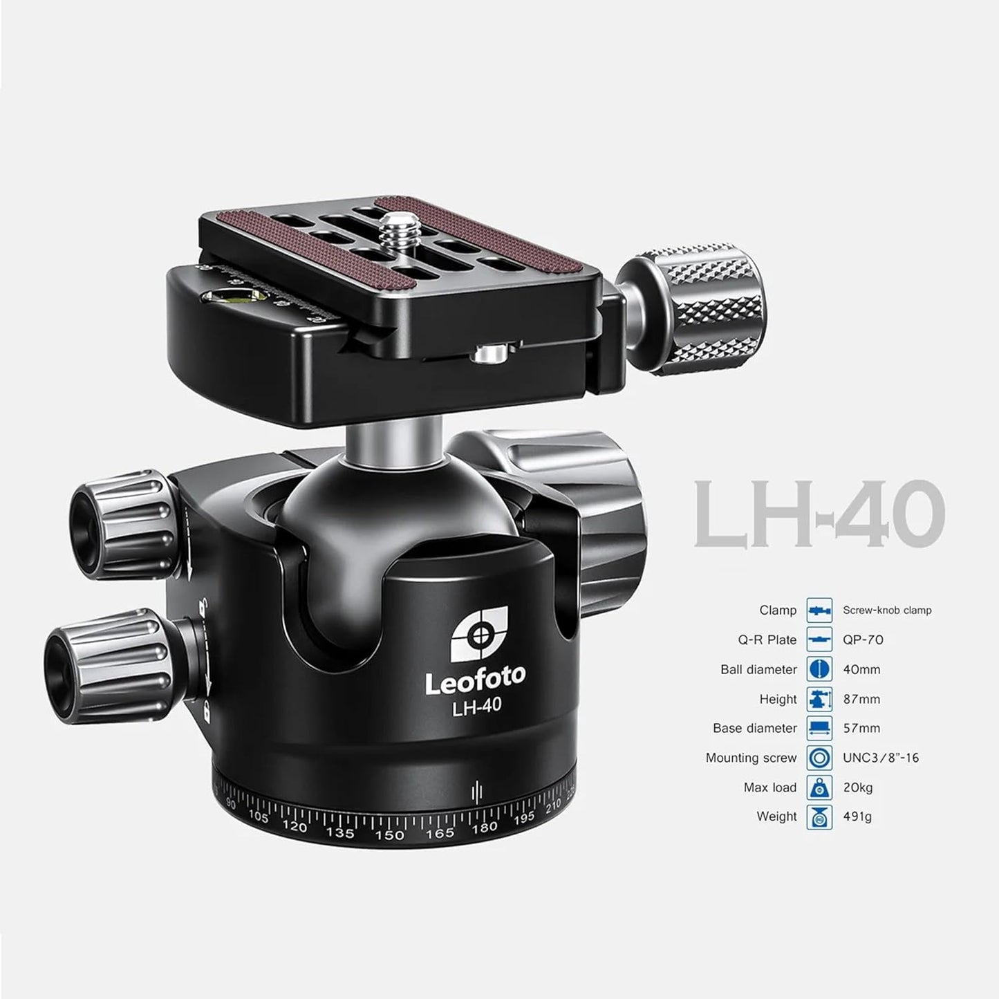 Leofoto Professional Camera Tripod, 63.4" Compact Carbon Fiber Tripod for DSLR Video Camcorder, 3 Leg Sections, 360° Ball Head, Max Load 20KG/44Lb (LS-323CX+LH-40)