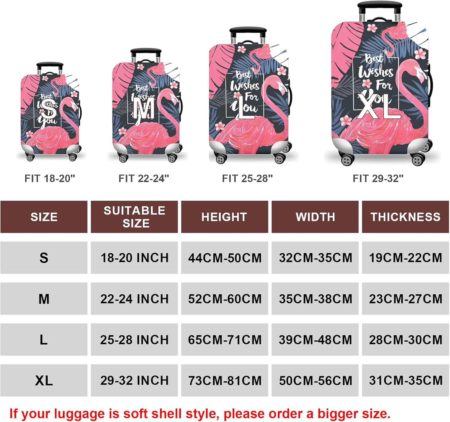 WUJIAONIAO Travel Luggage Cover Baggage Suitcase Cover Protector Skins 18-32 Inch (Vintage Flamingo, L (for 25-28 inch luggage))