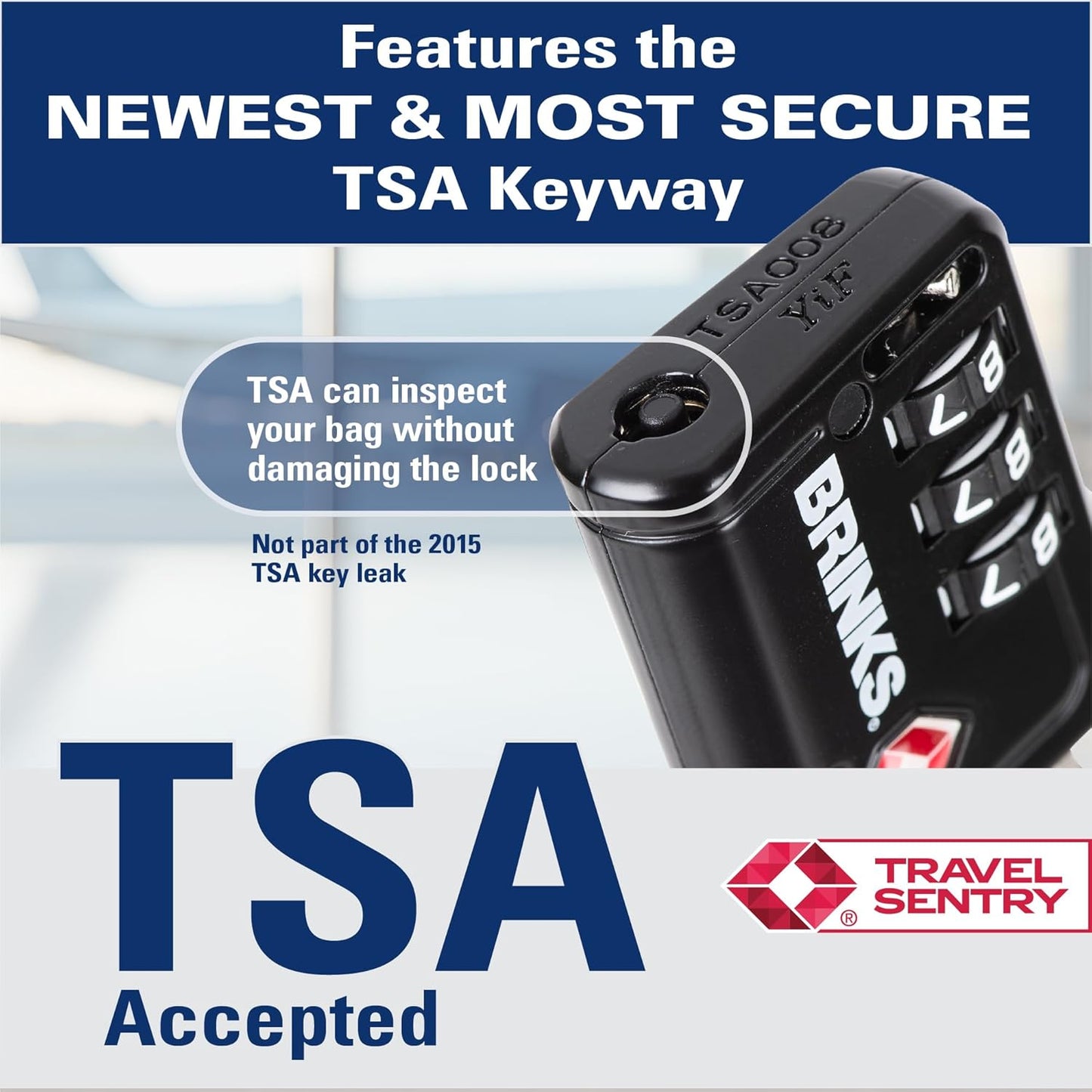 Brinks TSA Accepted Indicator Luggage Lock, Black - Ressetable Combination, 2.5 inch Long Shackle, New More Secure TSA008 Key, 4 Pack