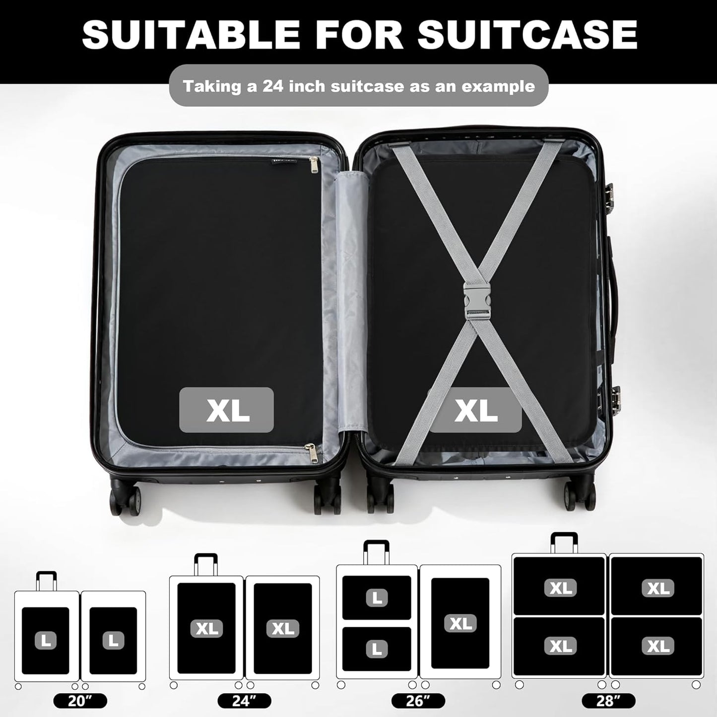 Extra Large Compression Packing Cubes for Travel Essentials, 2 Set Expandable Travel Cubes for Packing Bags Suitcase Organizer, Black