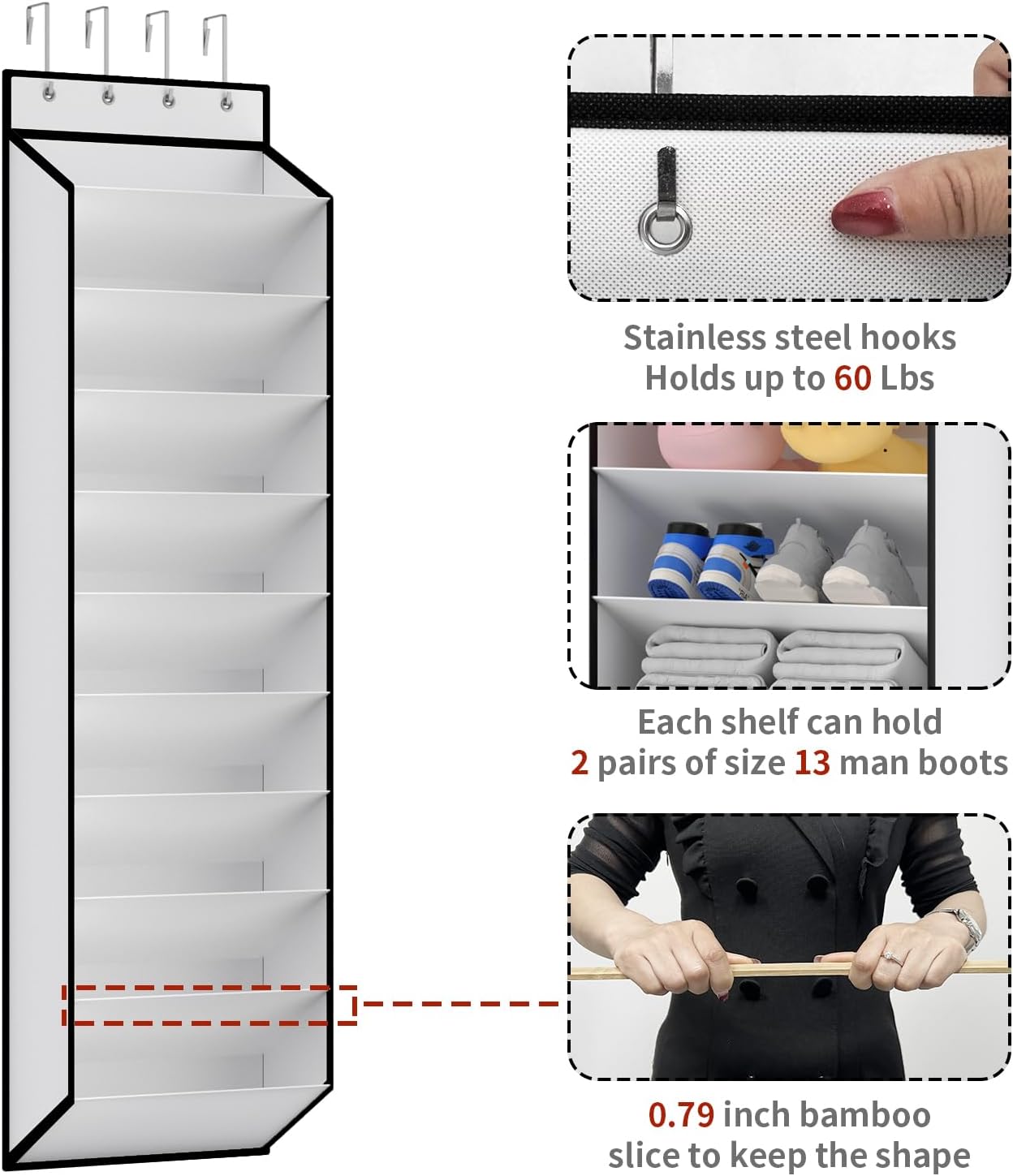 KEEPJOY 10 Tiers White Over Door Shoe Organizer Storage, Hanging Shoe Holder for Door with Large Deep Pockets, Fit 20-30 Pairs Shoe Rack for Sneakers, Boots. (White)
