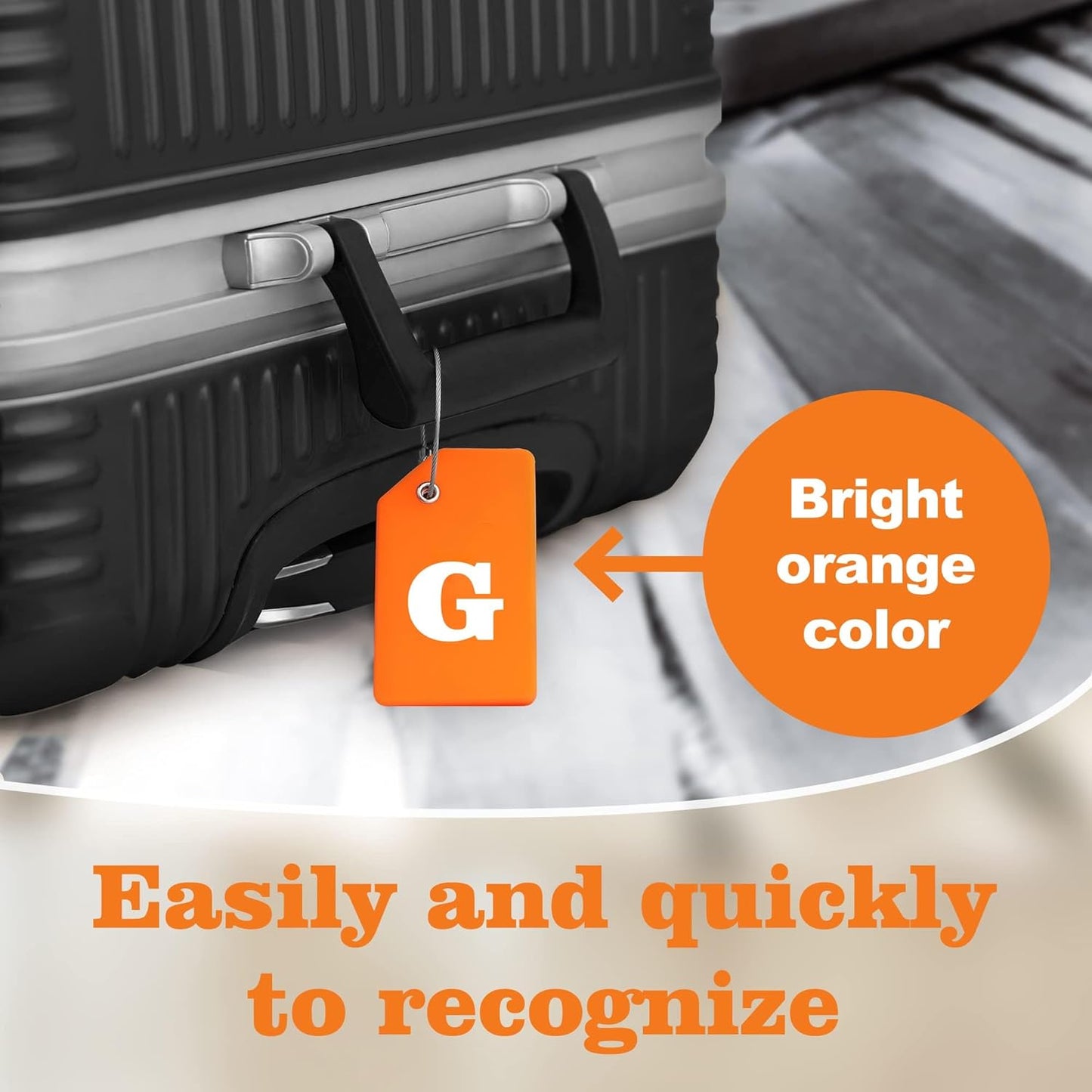 8 Pcs Luggage Tags for Suitcases, 26 Initial Letter Travel Luggage Baggage Identification Labels ID Tags Fully Bendable Tags with Stainless Steel Loop (Letter G, Colorful)