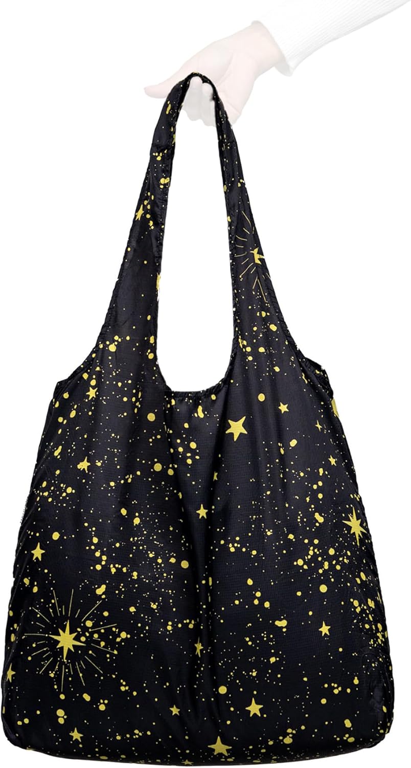 Nanobag Ultra-Lightweight Foldable Tote for Women & Men, Reusable Grocery & Travel Bag, Packable Collapsible Compact Market Essential (Standard Stars)