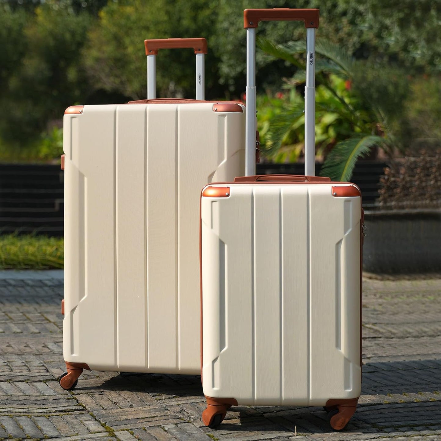 Merax Luggage Sets 2 Piece Suitcases with Wheels, Hardshell ABS Expandable and Lightweight, TSA Lock, Spinner Wheels, Carry On Luggage with Corner Guards (20 28 inch White Brown)