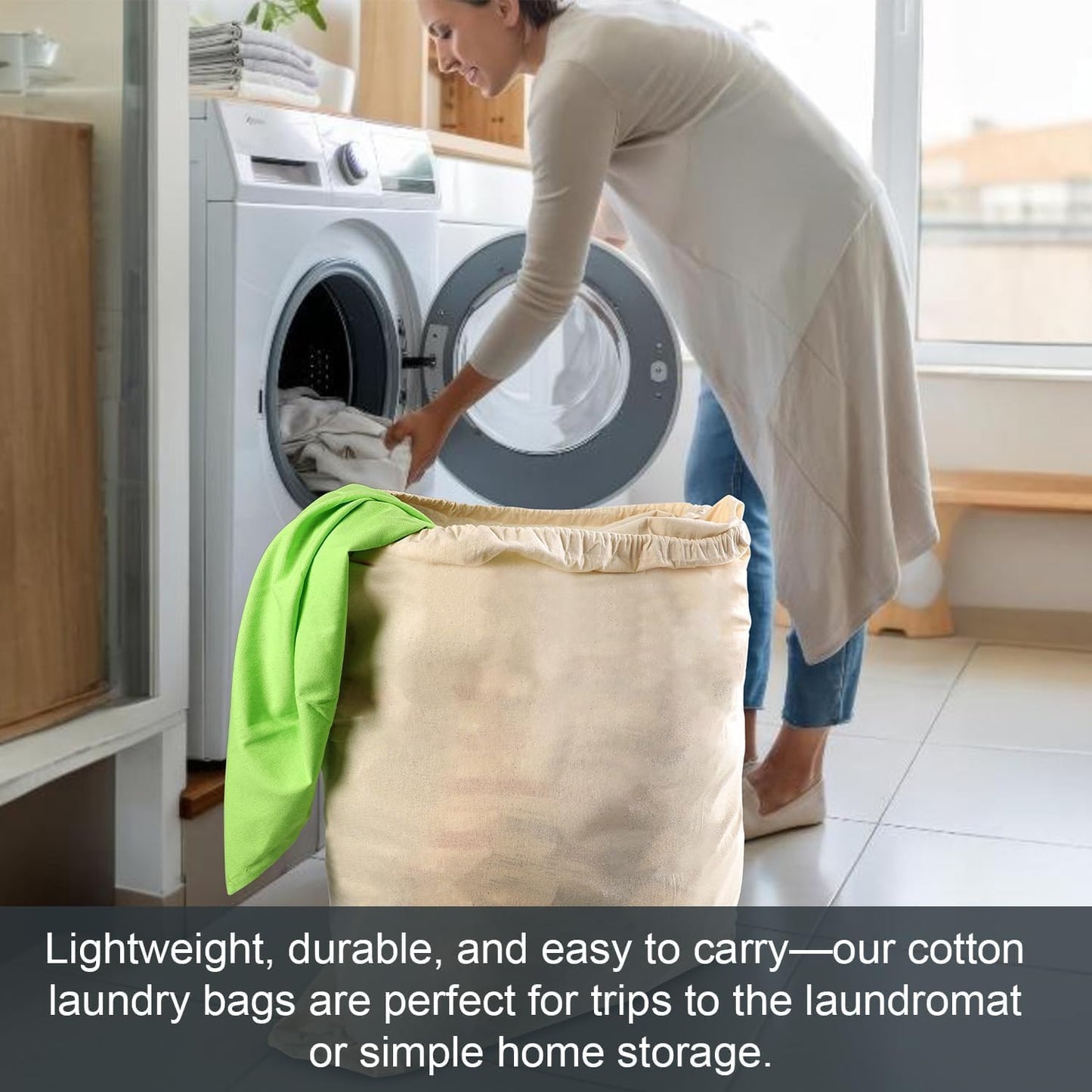 Vintage Vista 100% Cotton Laundry Bag with Drawstring Closure (Set of 4) - Reusable & Washable Travel Laundry Bags for Dirty Clothes - Canvas Drawstring Bags - Laundromat Bag Multipack (Natural Color)