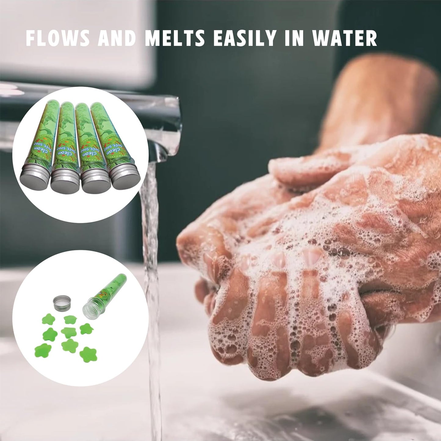 Flower Paper Soap Sheets (Pack of 4) - Portable Disposable Travel Paper Soap Confetti - Foaming Hand Washing Scented Soap Flakes for Indoor, Travel, Camping, Hiking, Outdoor, (Green)
