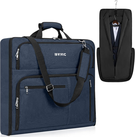Garment Bags for Travel, 41'' Water-Resistant Carry On Garment Bag for Hanging Clothes, Large Suit Travel Bag Convertible Travel Garment Bag for Shirts, Dresses, Coats (Blue)