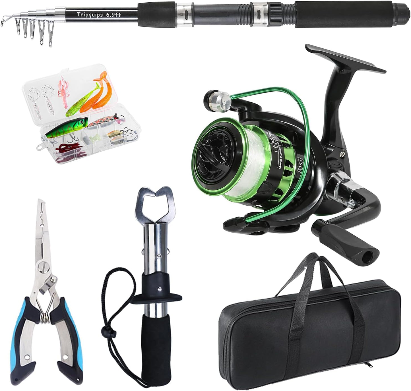 Fishing Rod, 6.9ft Telescopic Fishing Rod and Reel Combo with Fishing Pliers and Lip Gripper Fishing Equipment, 5.2:1 Pre-Loaded Spinning Reel Combo Set Fishing Pole