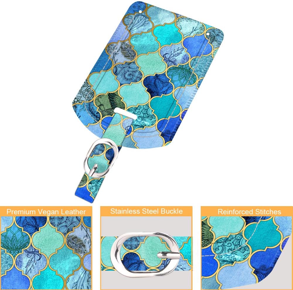 FINTIE 2 Pack Luggage Tags, Leather Name ID Labels with Privacy Cover for Travel Bag Suitcase, Theme - Cool Jade