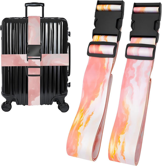 Pink Clouds Luggage Straps for Suitcases, Adjustable Luggage Travel Belts to Keep Luggage Security While Travel, Strong Polyester Fabric, Easy-to-Recognize Stylish Design Travel Accessories, 2 Pack
