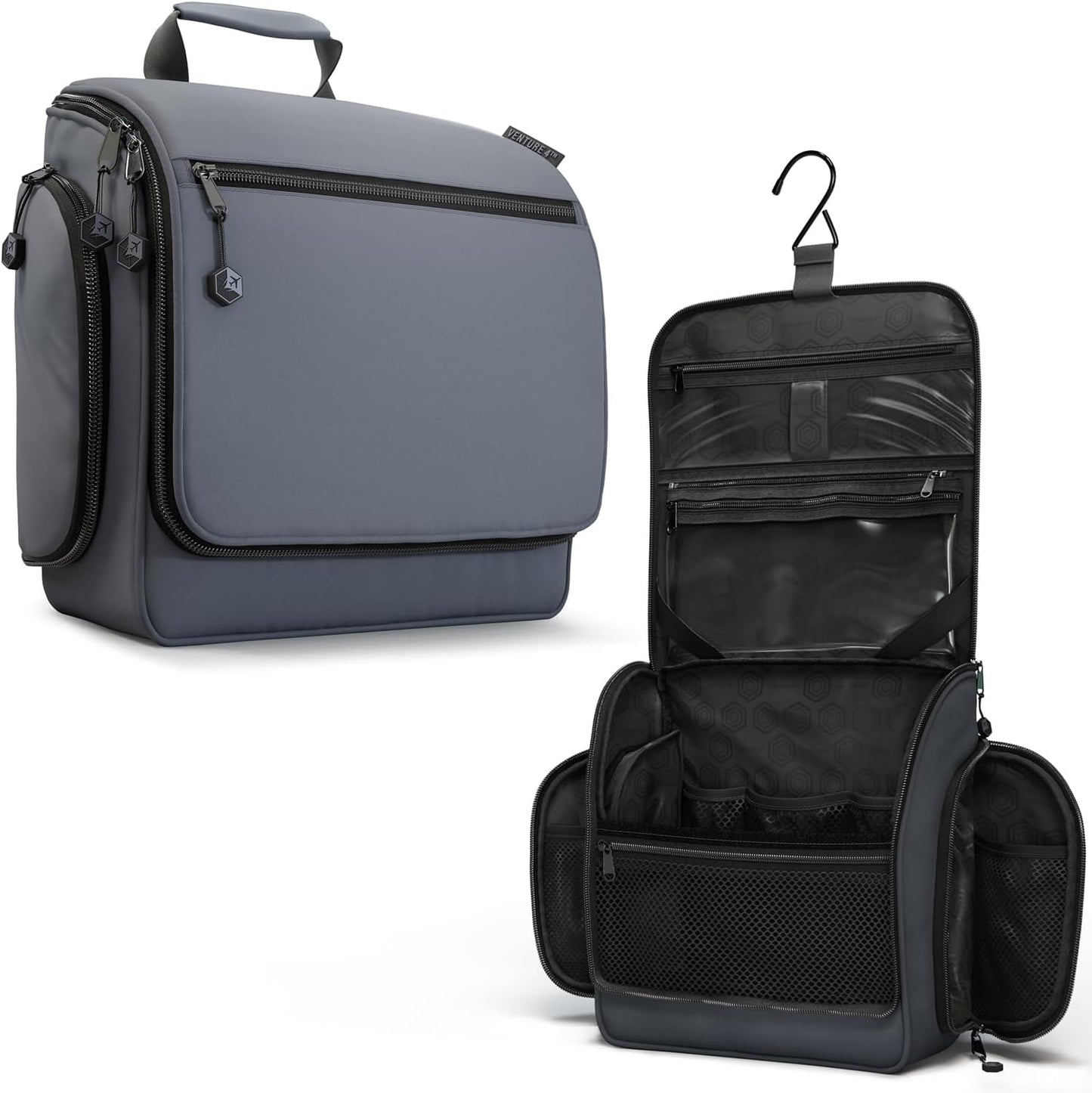 VENTURE 4TH Hanging Travel Toiletry Bag for Women & Men - Travel Organizer with Expandable Compartments & Removable Clear Pouch for Toiletries (Gray)