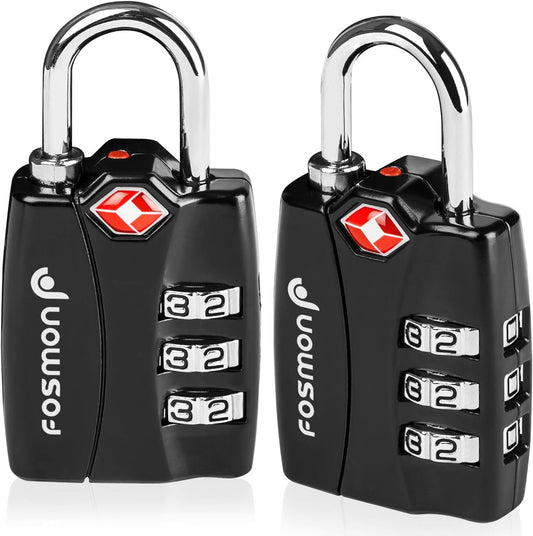 Fosmon TSA Approved Locks for Luggage. Suitcase Locks with Open Alert Indicator, 3 Digit Combination Padlock with Alloy Body for Travel, Backpack Zipper Anti Theft, Locker, Gym, Gun Case, Tent- 2 Pack