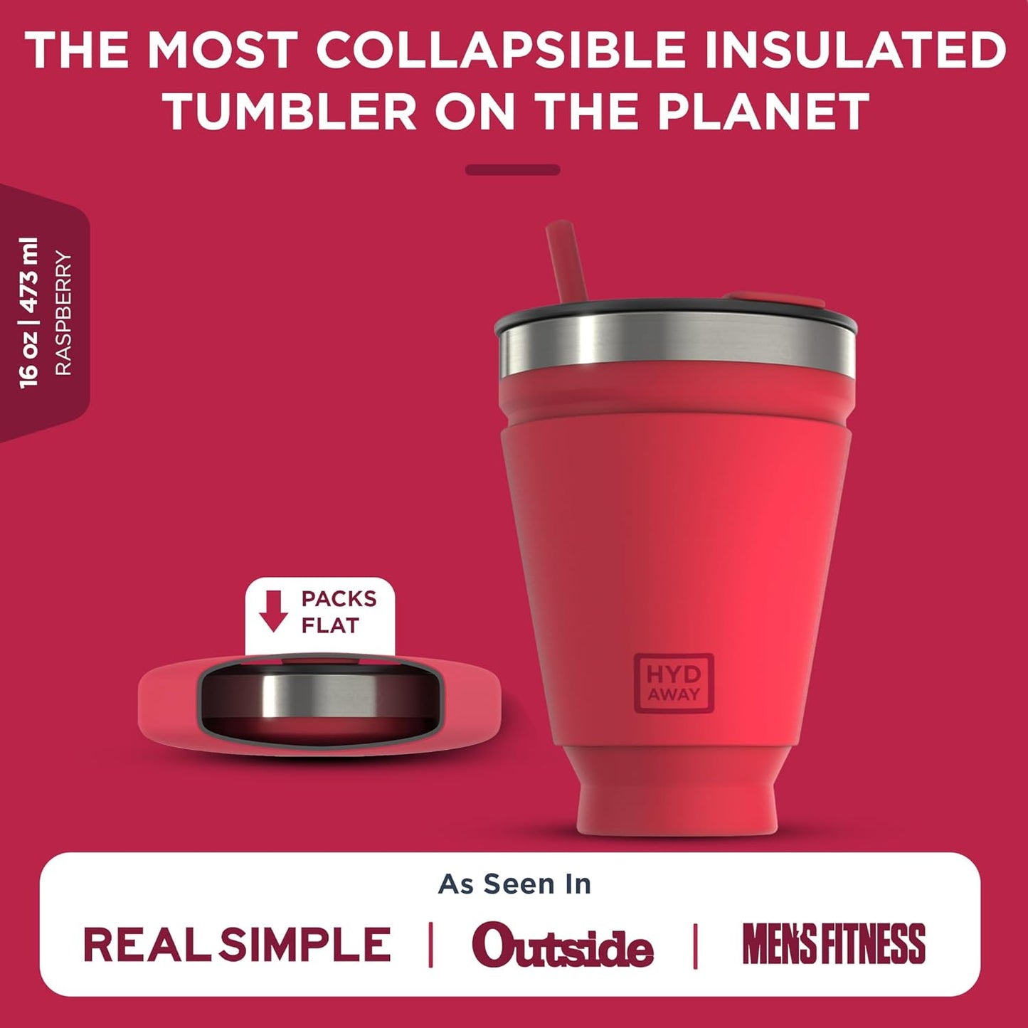 HYDAWAY 16oz Collapsible Tumbler - BPA-Free, Reusable Silicone Cup with Lid & Insulating Sleeve - Perfect for Coffee, Travel, and Everyday Use