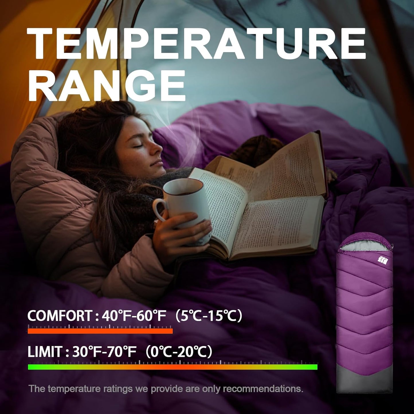 Sleeping Bags for Adults Cold Weather,Portable, Waterproof,Lightweight Sleeping Bag for Tall Girls Boys with Compression Sack for Warm Camping, Hiking, Outdoor & Indoor