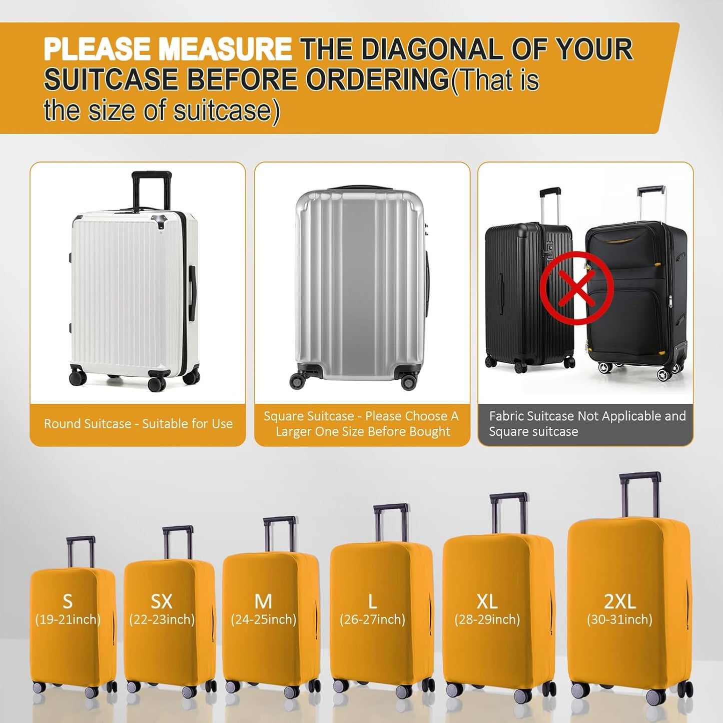 Travel Luggage Cover Suitcase Protector Scratch-Resistant Fit 19-31 Inch Suitcase, Not Included Suitcase (Yellow, L(26-27 inch))