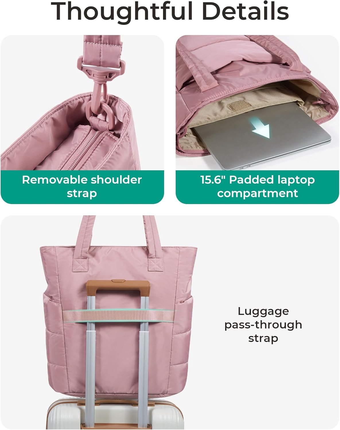 BAGSMART Tote Bag for Women, Lightweight Puffy Tote Bag with Compartments Shoulder Bag Handbag for Travel, Work, Gym,