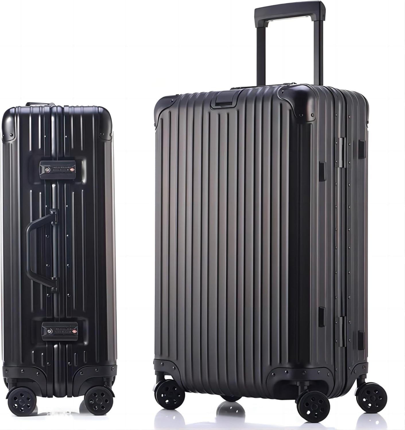 HotWay 24 Inch All Aluminum Checked In Luggage with Wheels, Hard Shell Zipperless Suitcase with TSA Locks, Silver Travel Luggage (22x14x9 Airline Approved), Black