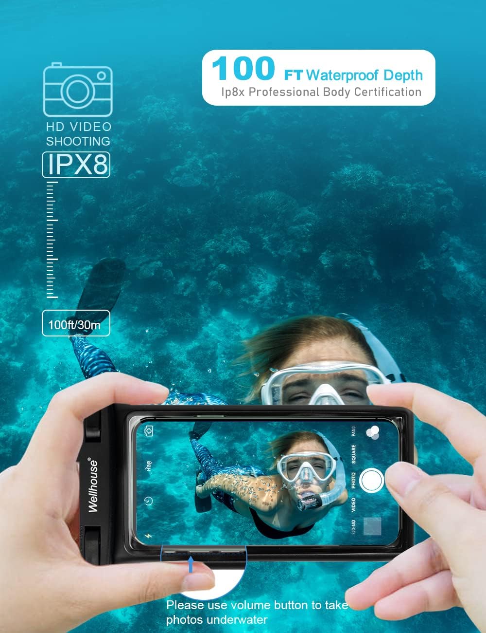 wellhouse Waterproof Phone Pouch, Waterproof Phone Case for iPhone 16 15 14 13 12 Pro Max XS Samsung, IPX8 3D Cellphone Dry Bag Beach Essentials (1 Pack - Black7.0, 7 inch)