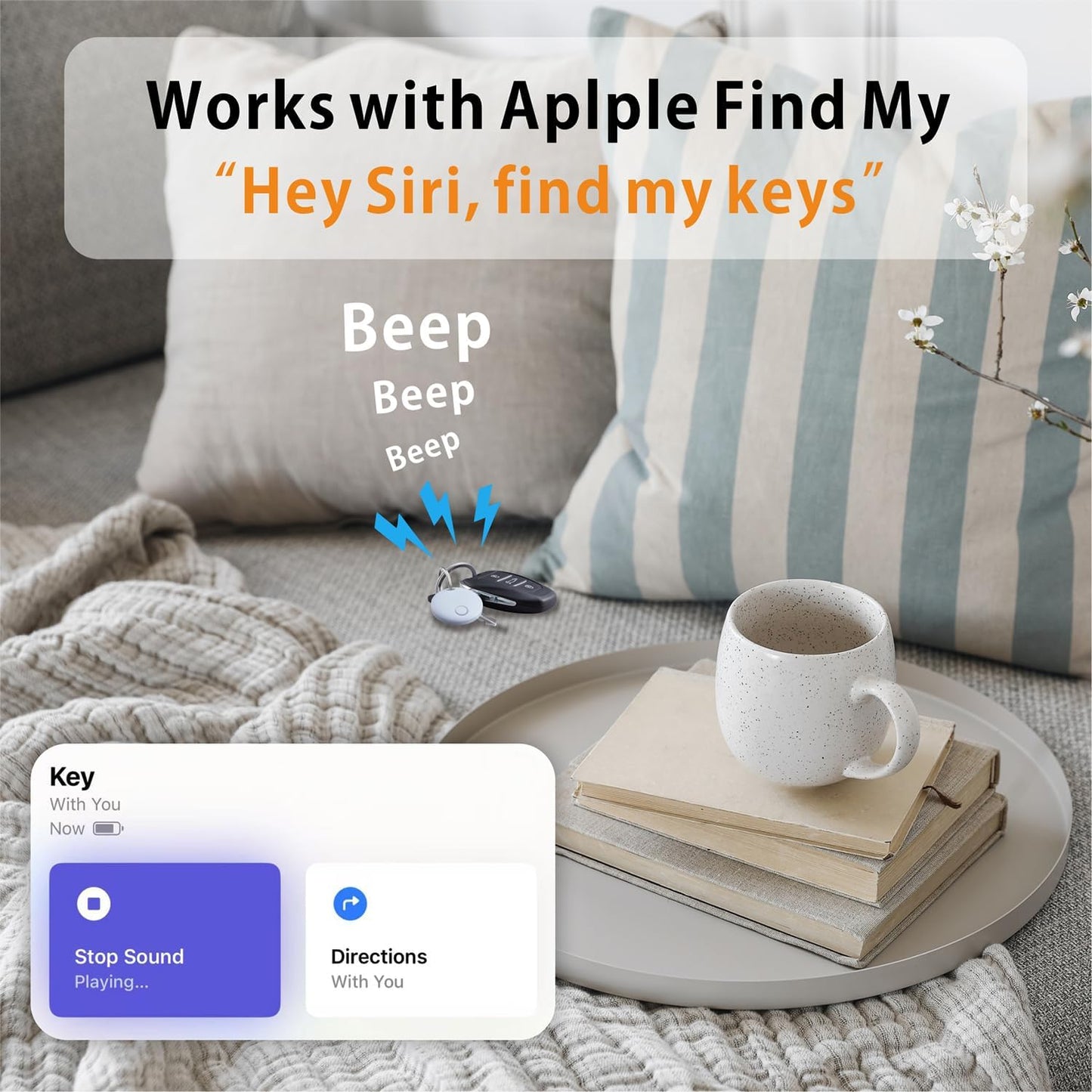 Air Tracker 4 Pack, Smart Bluetooth Tracker Works with Apple Find My (iOS Only), Item Finder Trakcer Tag Locator for Keys, Luggage, Backpack, IP67 Waterproof, Blue