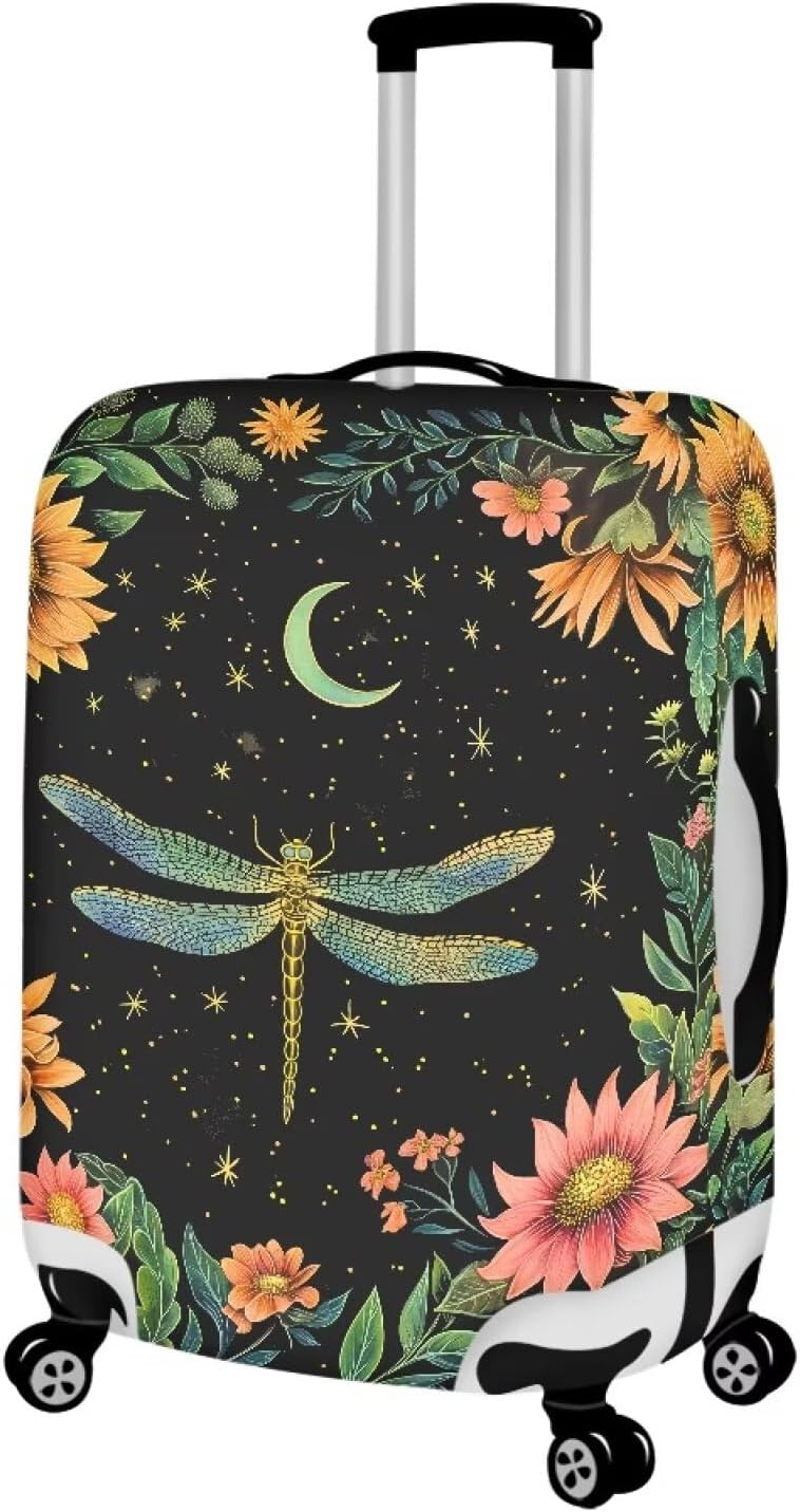 Dragonfly Luggage Cover for Womenn Girl Anti-Scratch Suitcase Covers Fit 26-29 Inch Travel Luggage Covers for Suitcase Star and Moon Luggage Cover Protector Decor Elastic Baggage Case
